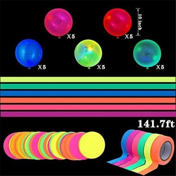 Glow Neon Party Supplies, 98.4 Feet 6 Rolls UV Blacklight Reactive Luminous Tape - Picture 5 of 6